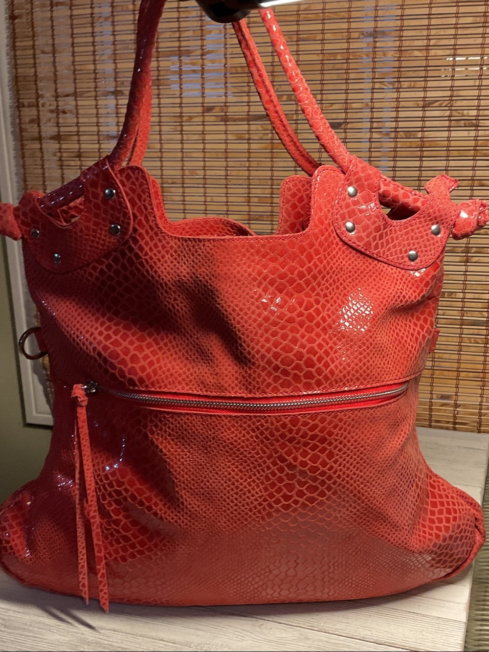 Rare PIETRO ALESSANDRO BROOKLYN RED SNAKESKIN EMBOSSED Vntg.SHOULDER HOBO PURSE